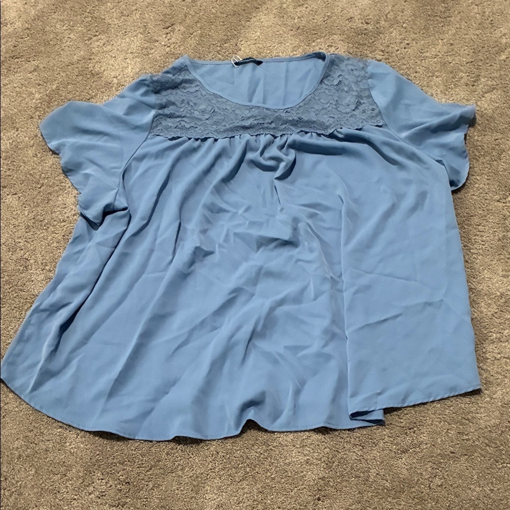 BloomChic Sky Blue Lace Detail Blouse